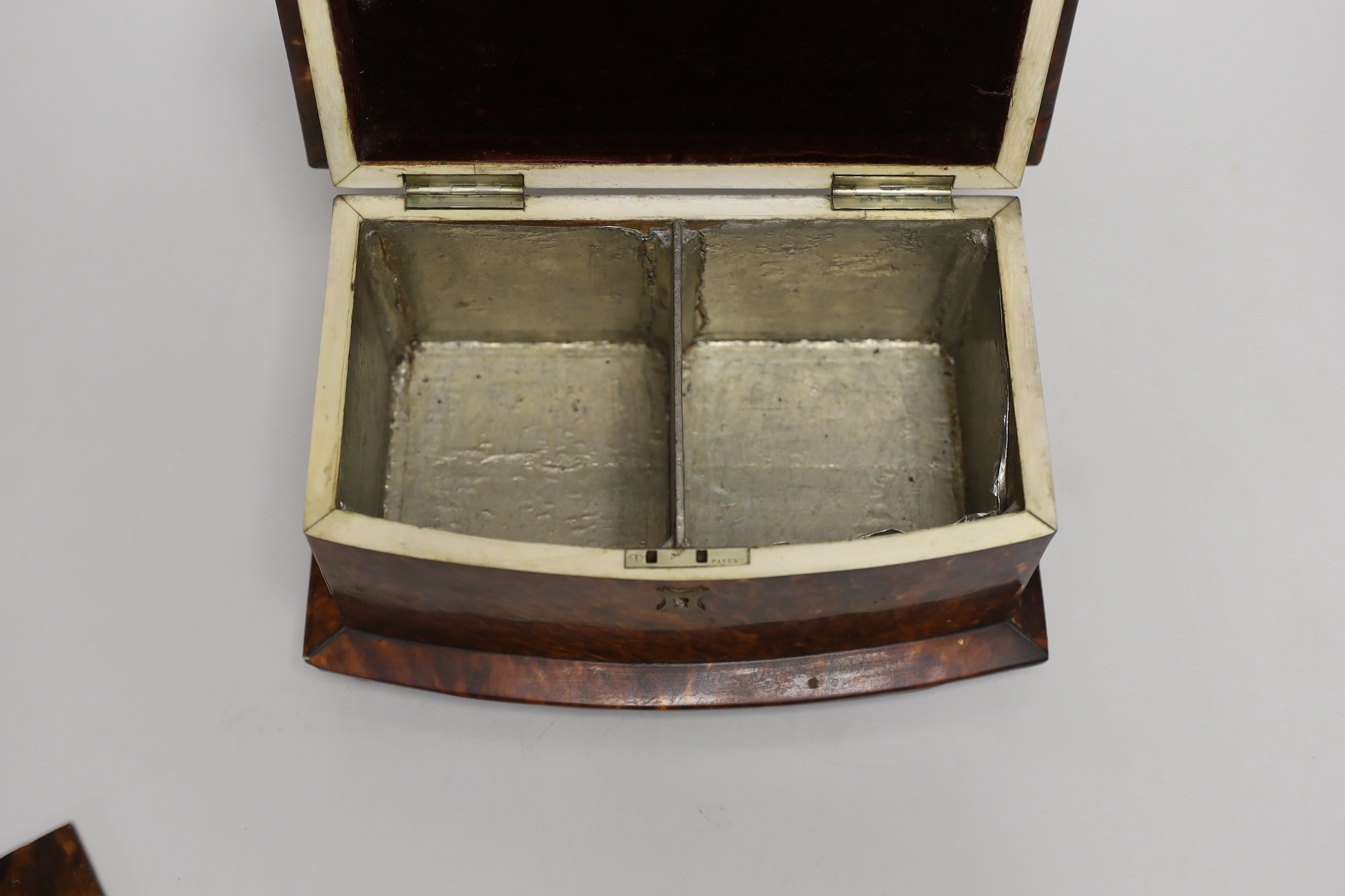 A late 19th century tortoiseshell tea caddy, 22.5cm wide